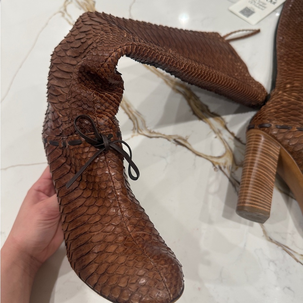 Chloe Leather Python Style Brown Heeled Boots - image 4